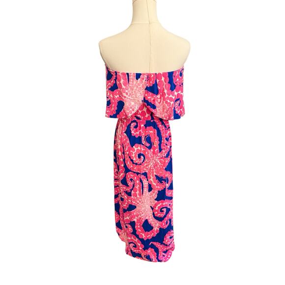 Lilly Pulitzer Strapless Mocean Octopus Long Dress Sz. Small Pink Navy - Picture 8 of 9